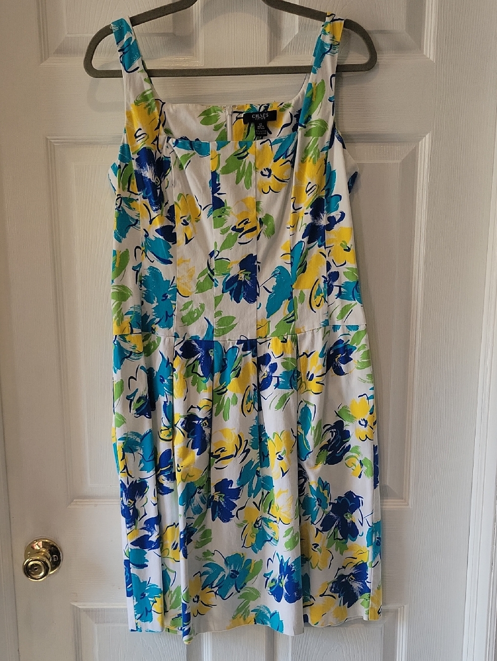 Chaps White Midi Dress with Blue, Yellow & Green Floral Print